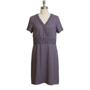 Orvis Linen Dress Women's 14 Purple Short Sleeve Midi Summer Casual Work V-Neck